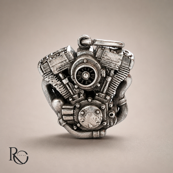 Zilveren V-twin motor hanger – handgemaakt van 925 sterling zilver
