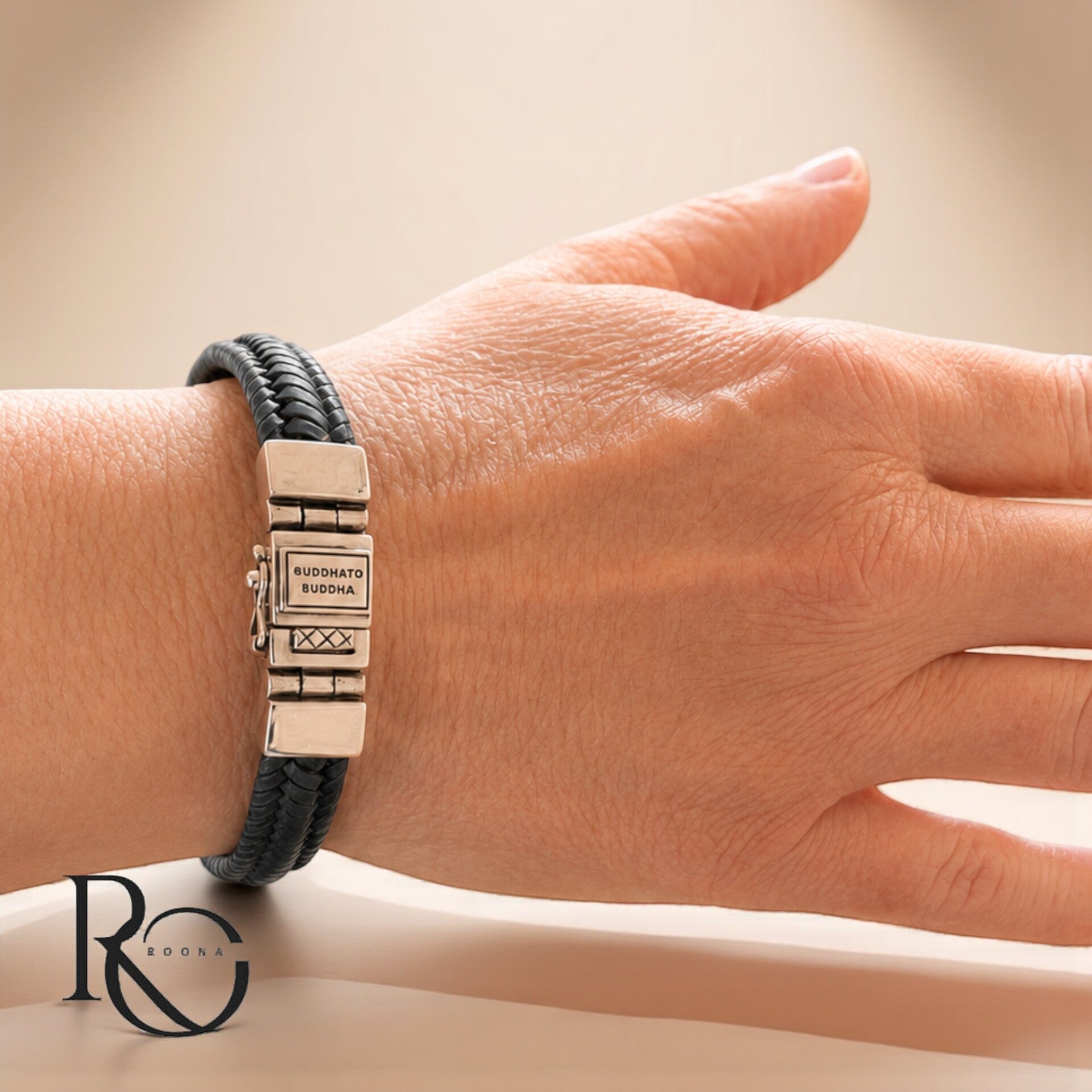 Buddha to Buddha Preloved Armband Zwart Gevlochten Leer 925 Zilver
