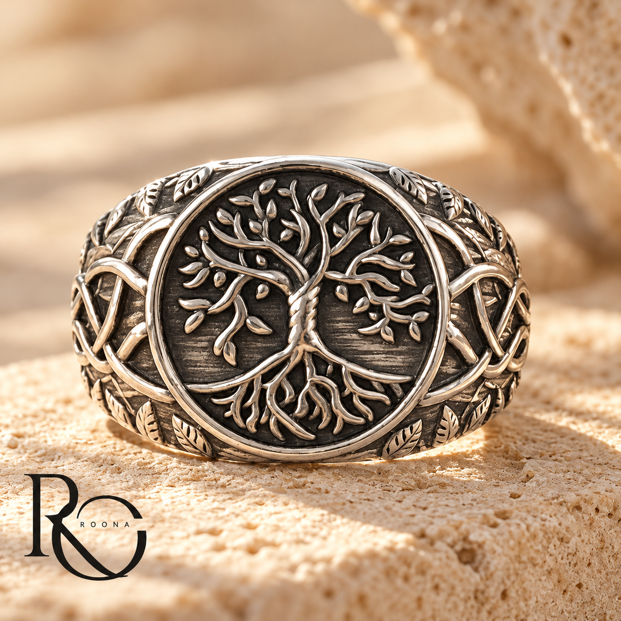 Handgegoten Tree of Life Ring 925 Sterling Zilver – Levensboom Ring