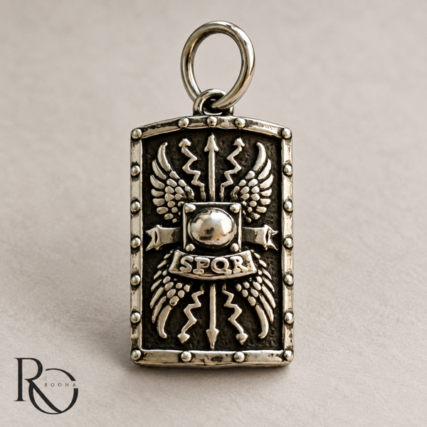Zilveren Romeins Scutum Schild Hanger 925 Sterling Zilver SPQR Legionair Historisch Sieraad