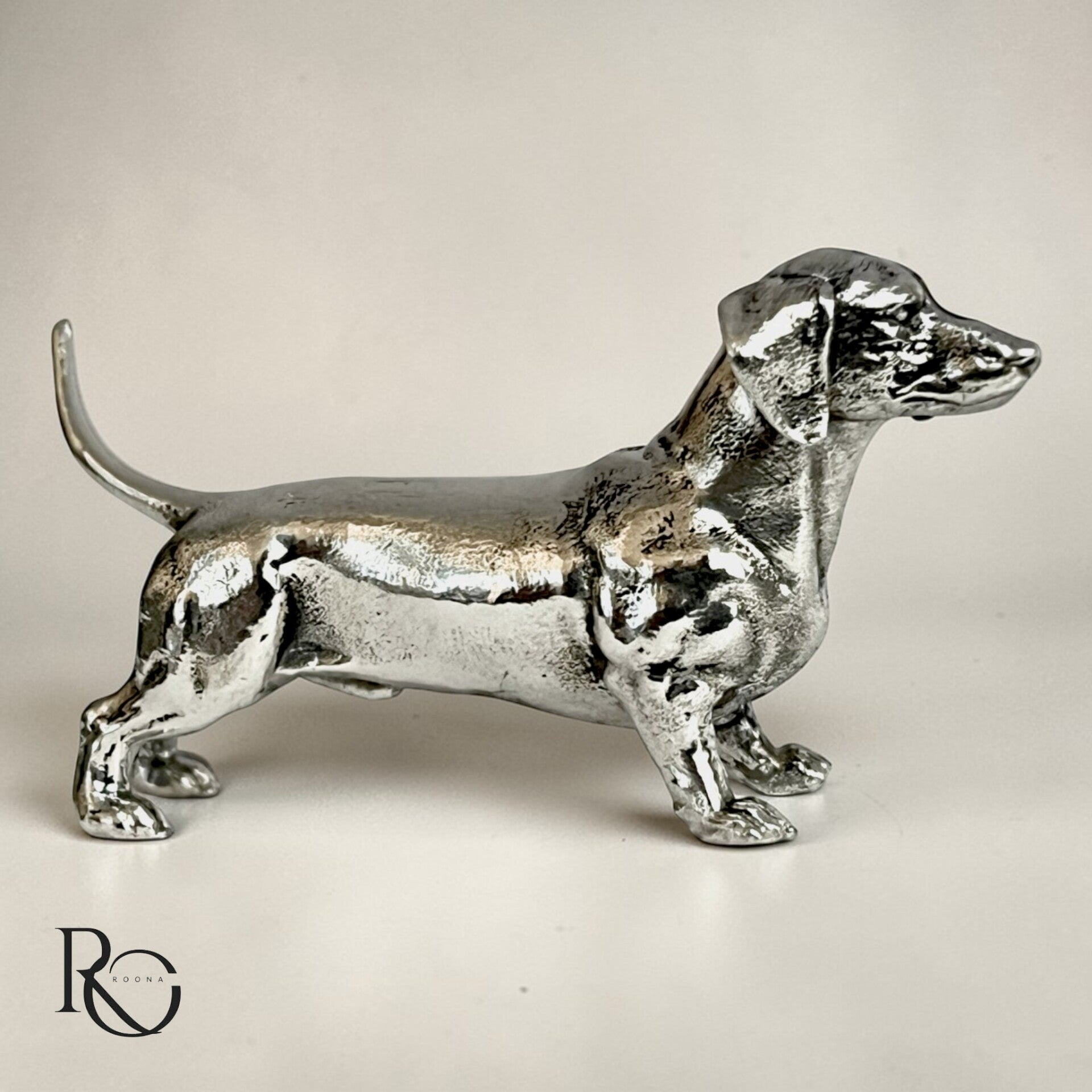 Teckel – Handgegoten Zilveren Miniatuur (925 Sterling)