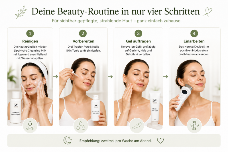 Nerova Anwendungsschritte – Beauty-Routine in 4 Schritten