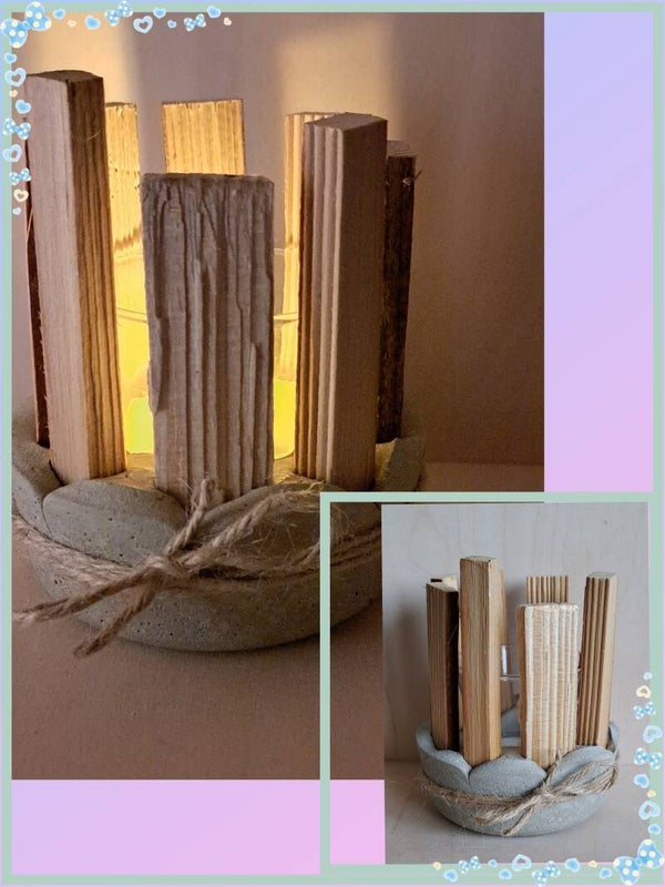 Windlicht Beton/Holz