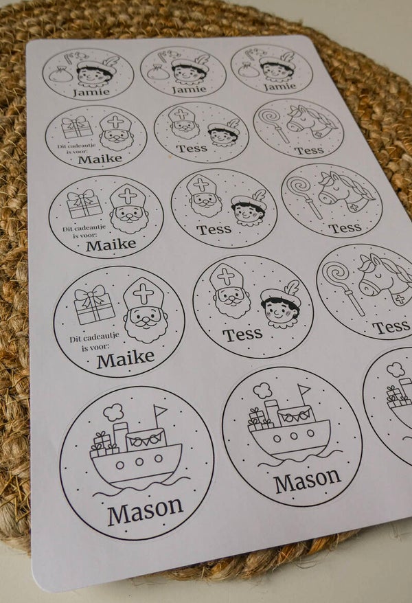 Gepersonaliseerde Sinterklaas Stickers Zwart/wit