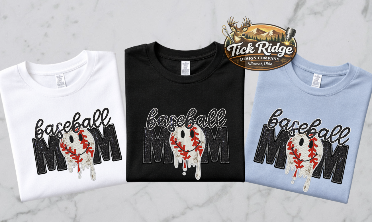 Faux Embroidery | Glitter Baseball Mom Tee