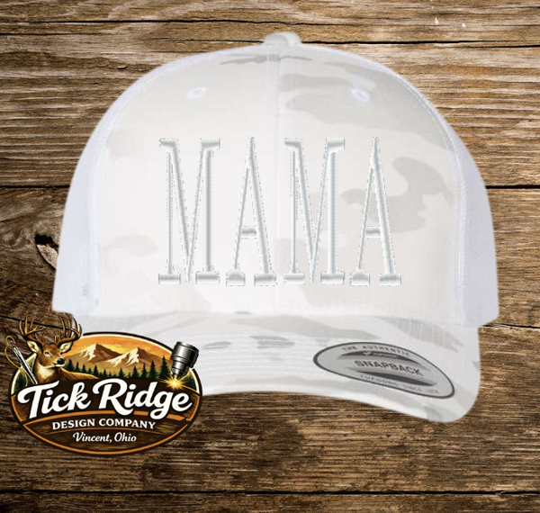 Embroidered Trucker Hat - MAMA White Camo