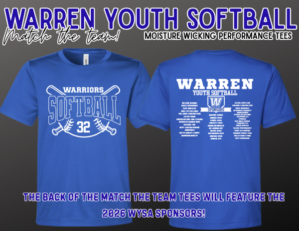 Warren Youth Softball Match the Team Sponsor Tees