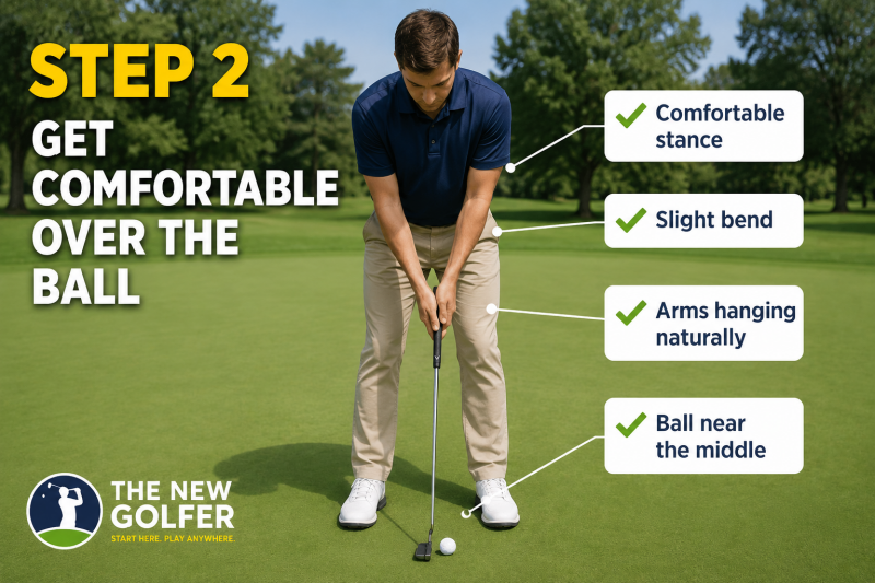 Step 2. Beginner golfer demonstrating a simple putting setup