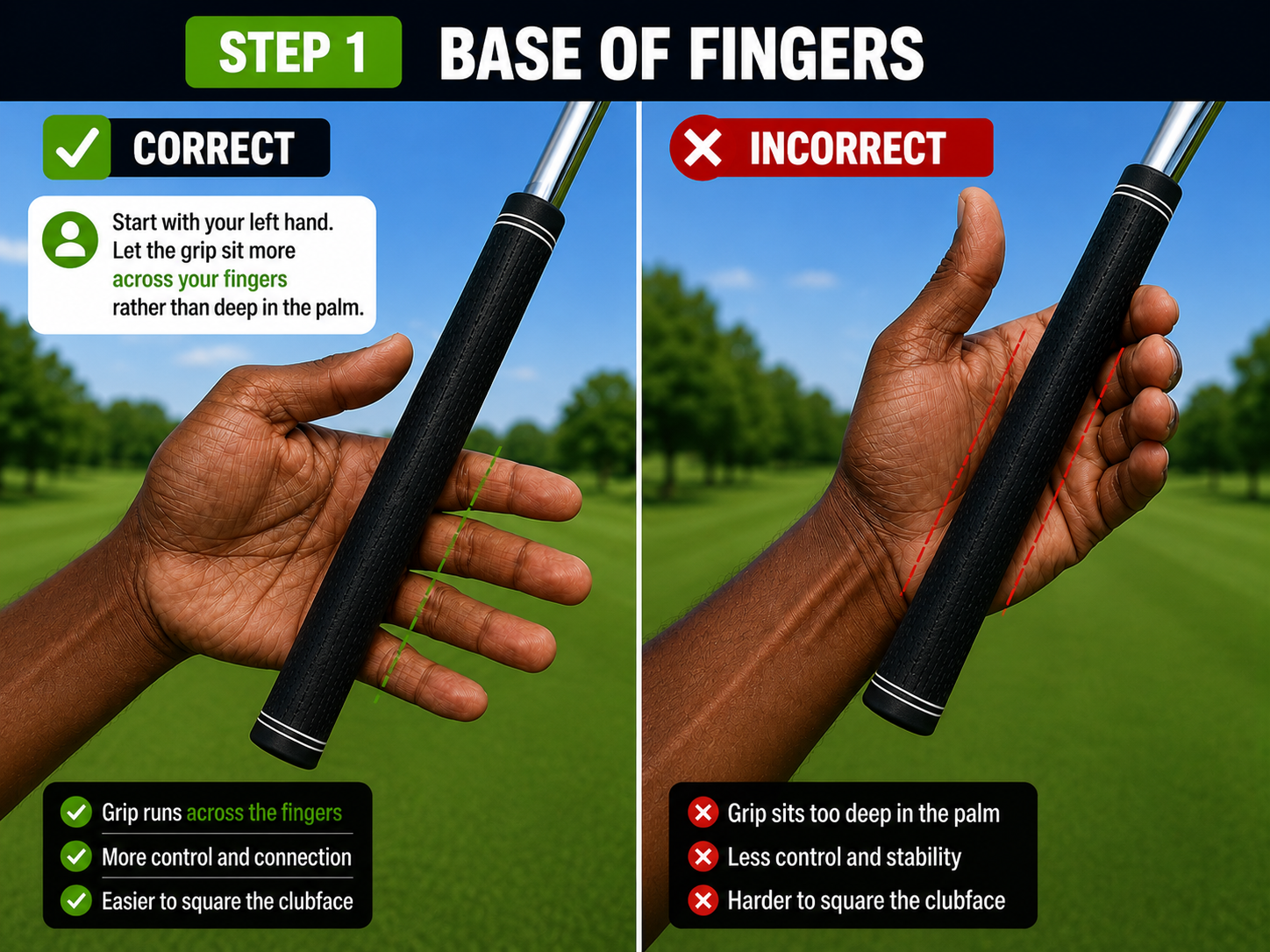 Golf Grip Across Base of Fingers