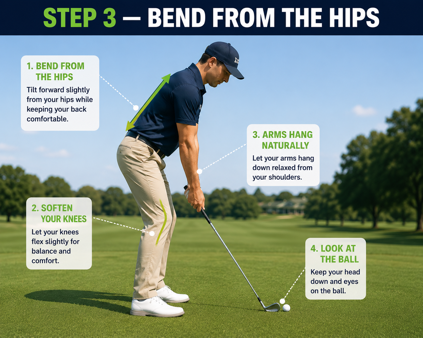step 3 Bend from the hips and soften your knees