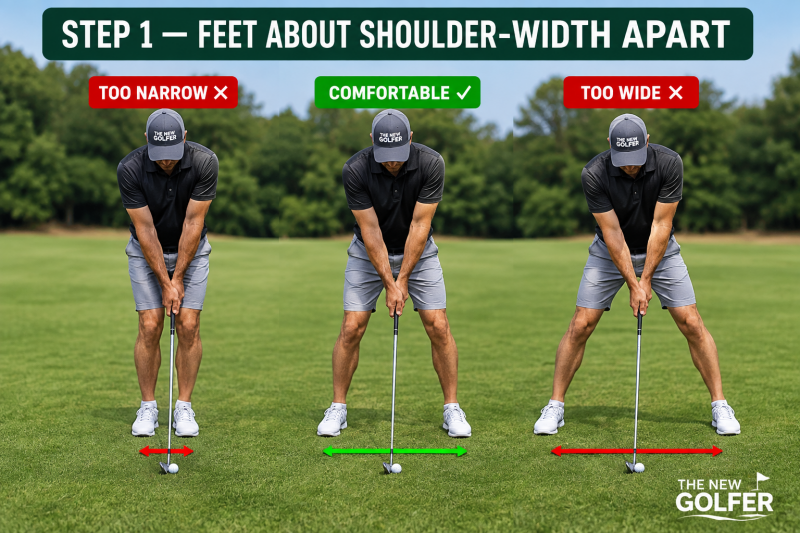 step 1 start with feet shoulder width apart