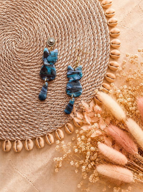 Katten oorbellen BOHO TURQUOISE