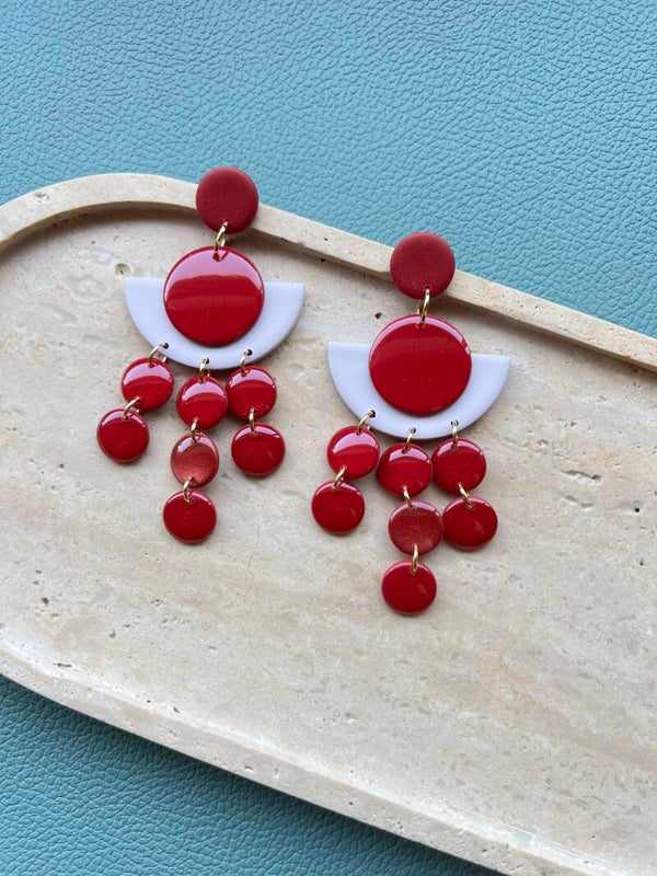 Statement oorbellen AZTEEKA creme & rood