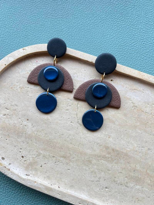 Statement oorbellen AZTEEKA bruin & blauw