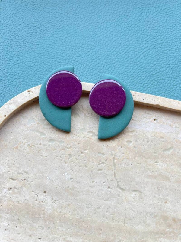 Maxi studs AZTEEKA groen & paars