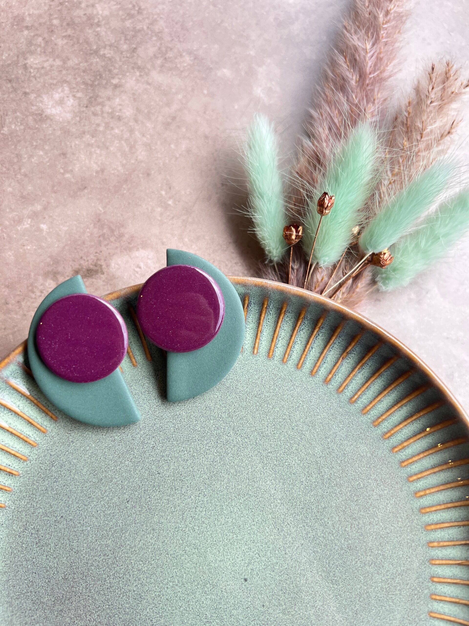 Maxi studs AZTEEKA groen & paars