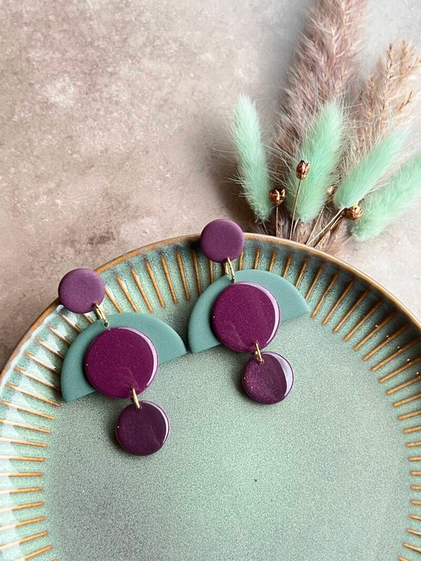 Statement oorbellen AZTEEKA paars & groen
