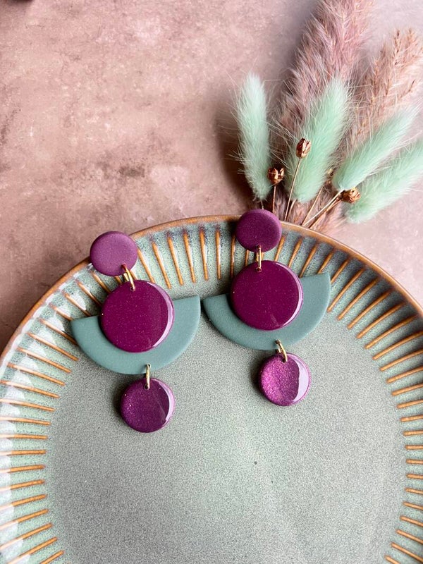 Statement oorbellen AZTEEKA paars & groen
