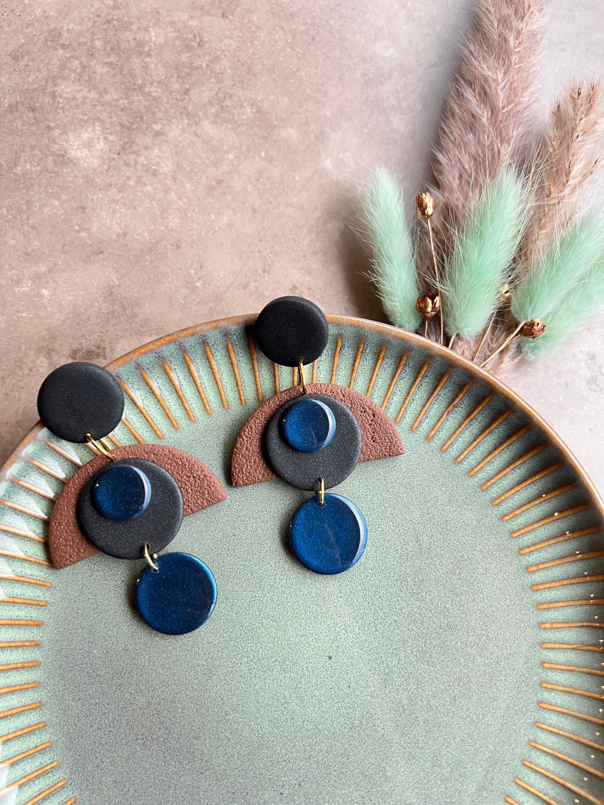 Statement oorbellen AZTEEKA bruin & blauw