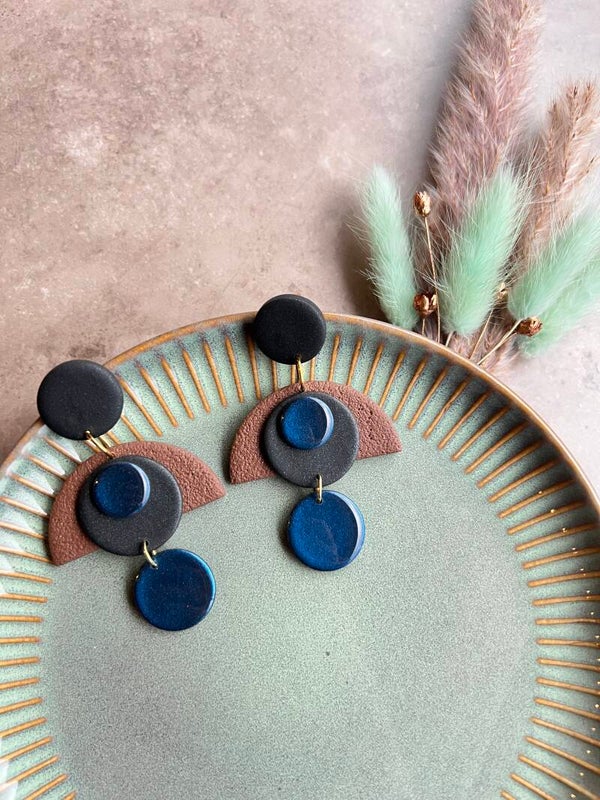 Statement oorbellen AZTEEKA bruin & blauw