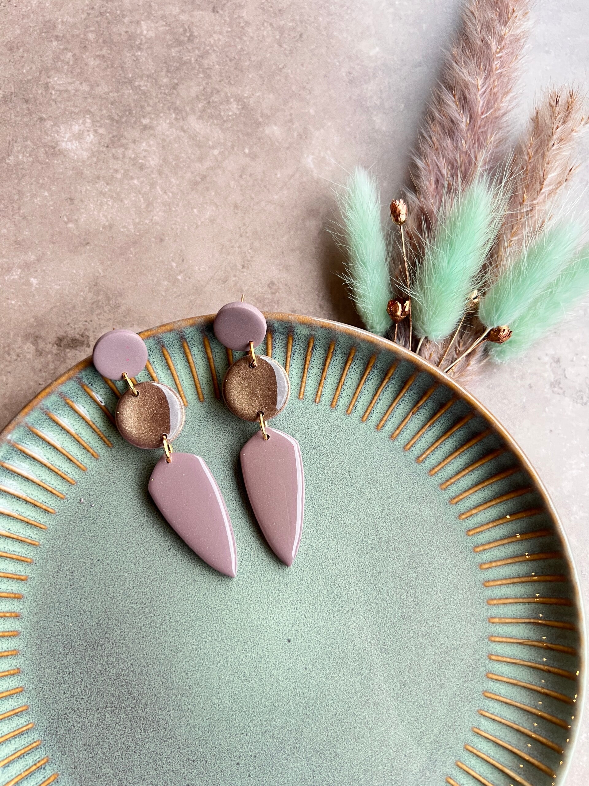 Statement oorbellen AZTEEKA taupe & brons