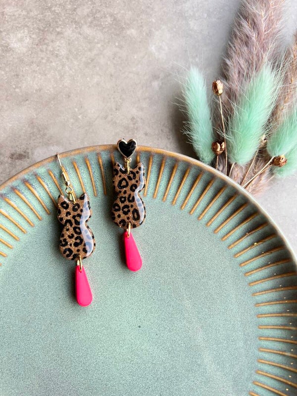 Katten oorbellen SAVAGE PINK