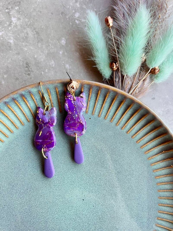 Katten oorbellen ALCHEMIST PURPLE