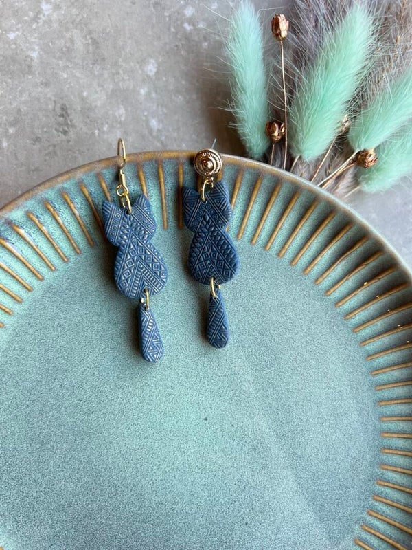 Katten oorbellen AZTEC denim blue S
