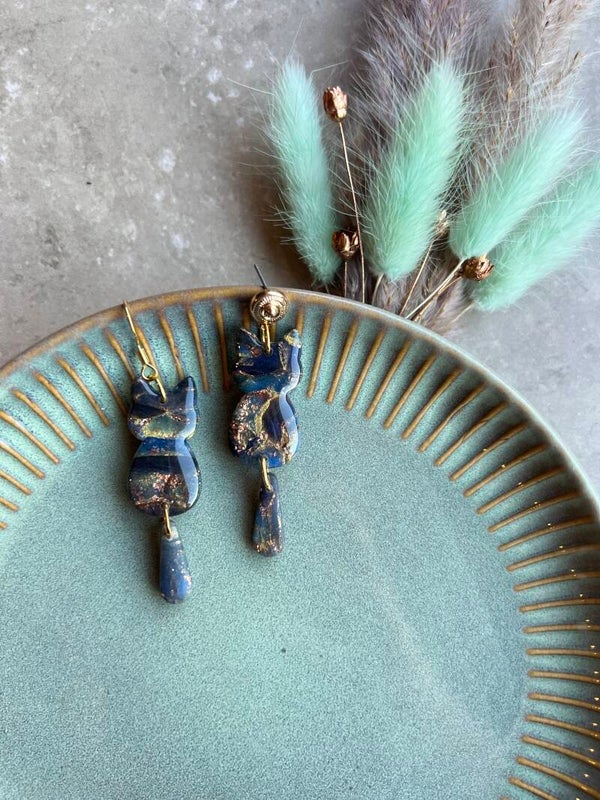 Katten oorbellen PEACOCK GOLD