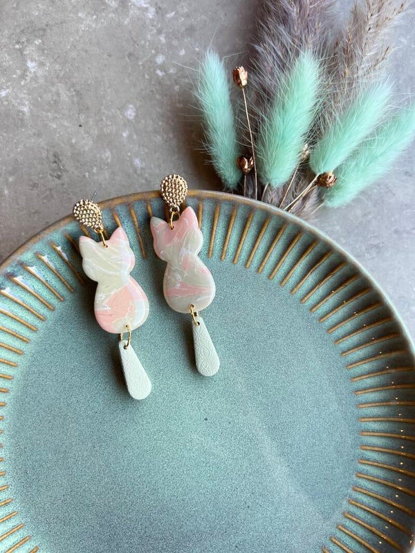 Katten oorbellen blooming marble