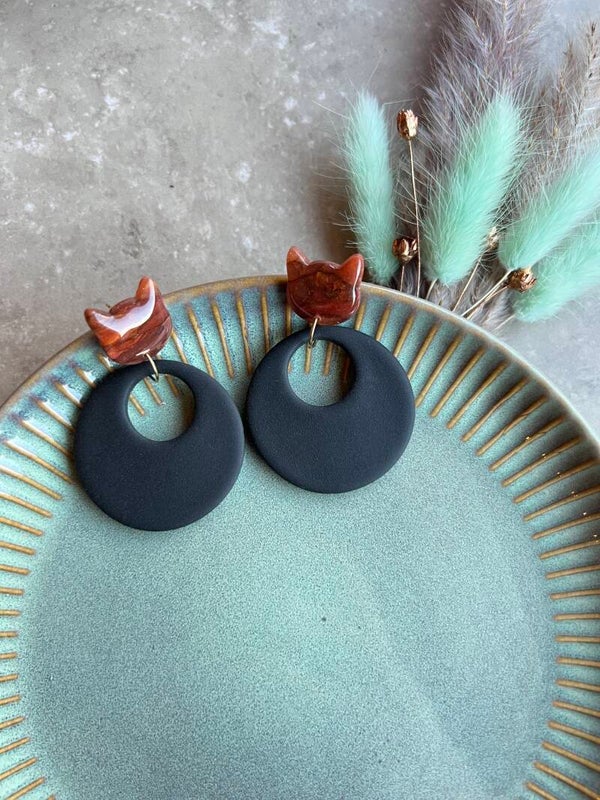 Katten oorbellen DONNA orange marble