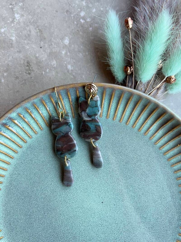 Katten oorbellen BOHO TURQUOISE