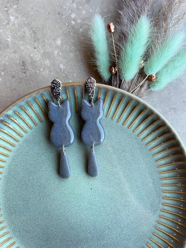 Katten oorbellen blue shimmer