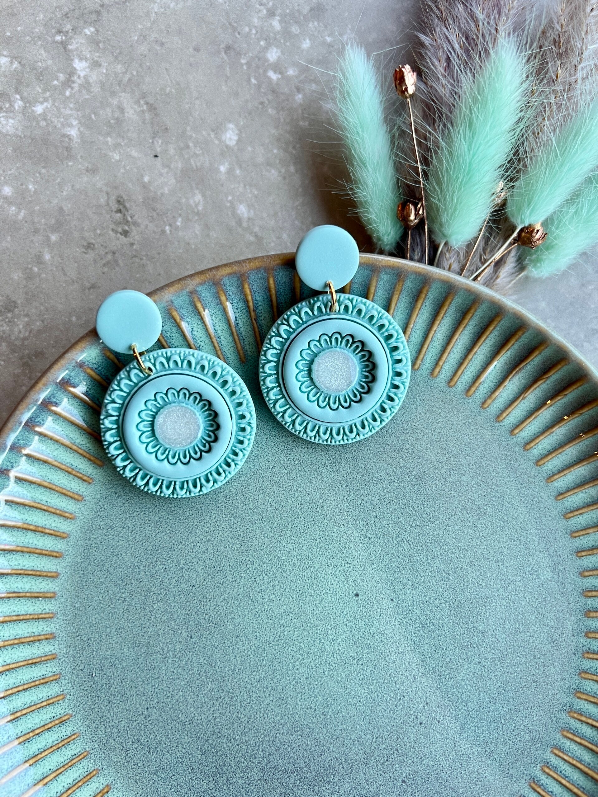 Statement oorbellen BOHO ROSE mint