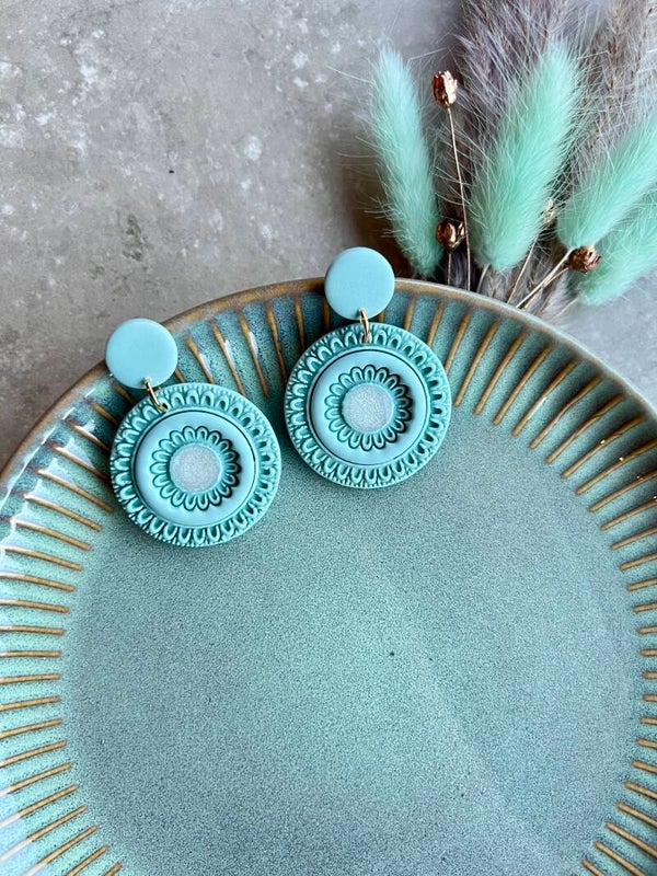 Statement oorbellen BOHO ROSE mint