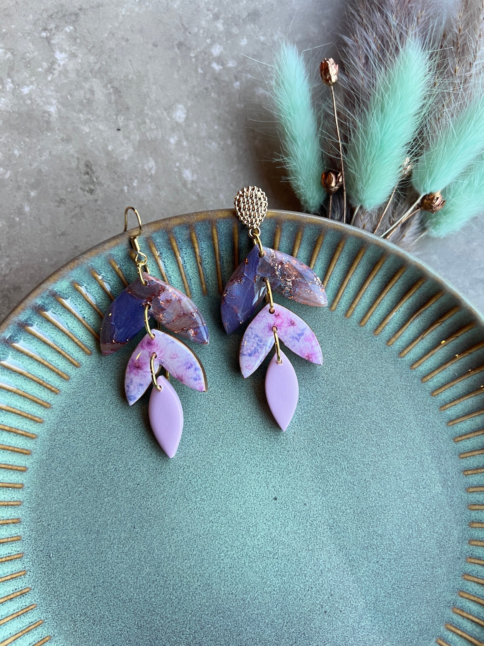 Statement oorbellen MAISON BLUSH marble leaf