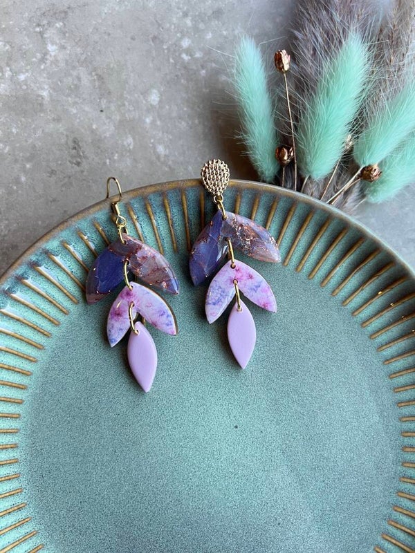 Statement oorbellen MAISON BLUSH marble leaf