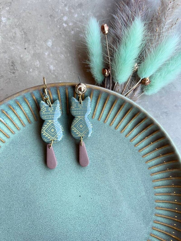 Katten oorbellen BOHO RODEO green