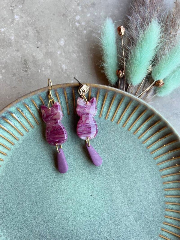 Katten oorbellen purple affair