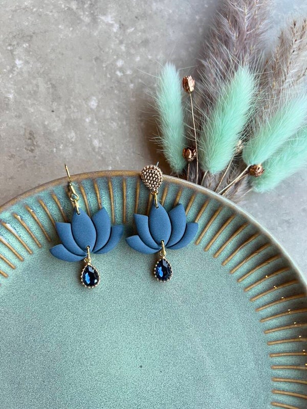 Lotus oorbellen denim blue