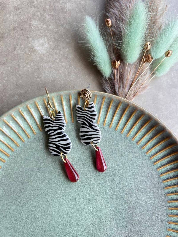 Katten oorbellen ZEBRA COUTURE
