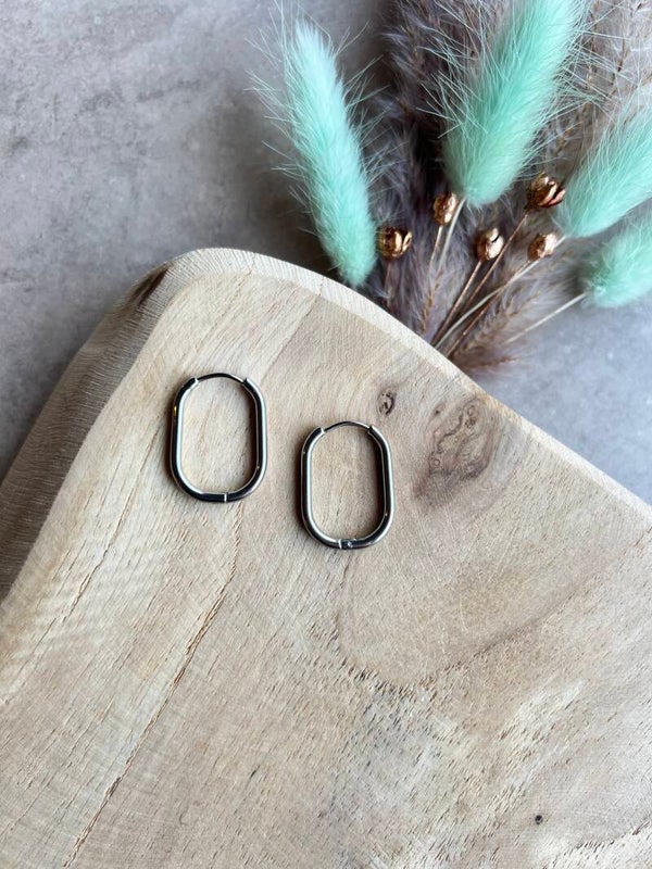Oorbel ovaal zilver 23 mm