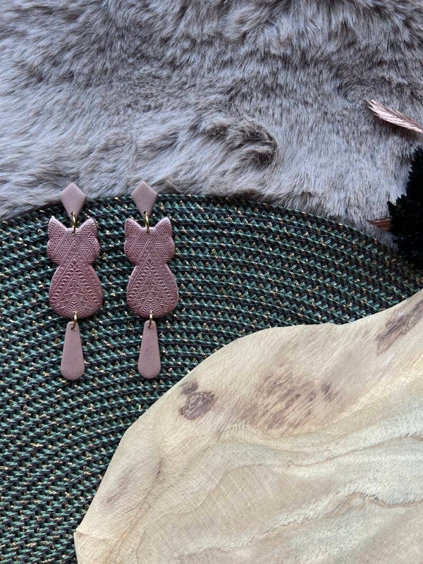 Katten oorbellen aztec print