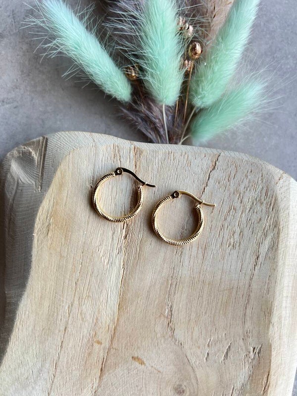 Oorbel rond swirly ribbel goud 20mm