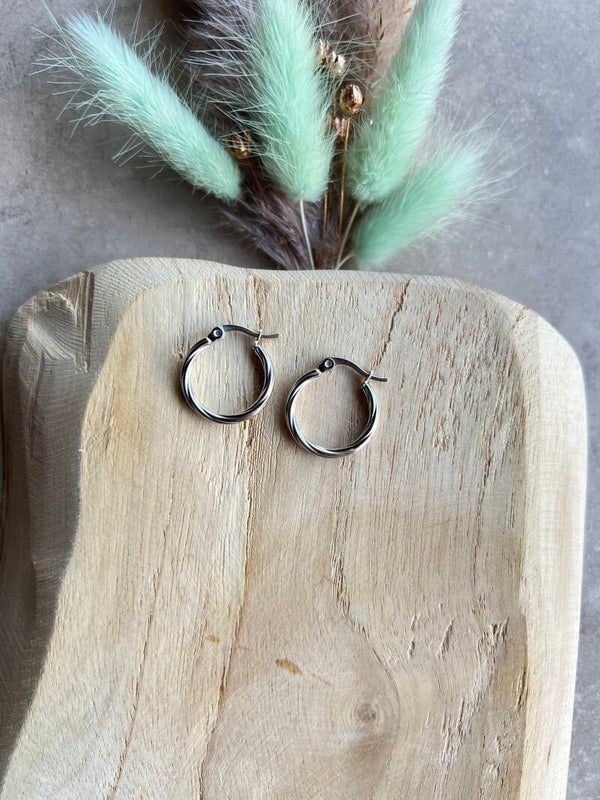 Oorbel rond swirly zilver 20mm
