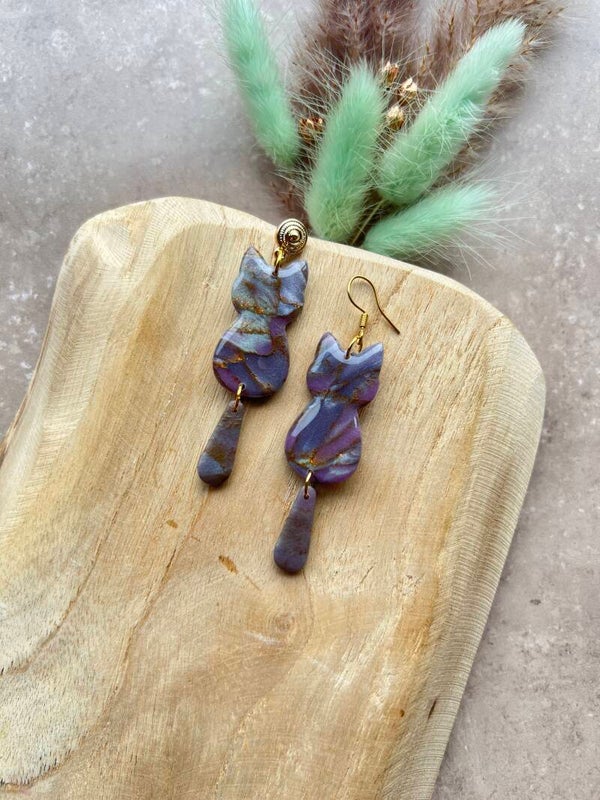 Katten oorbellen purple fairydust
