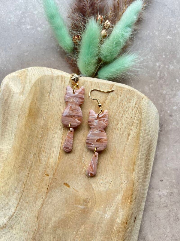 Katten oorbellen BLUSH MARBLE