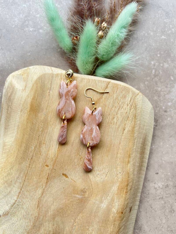 Katten oorbellen BLUSH MARBLE