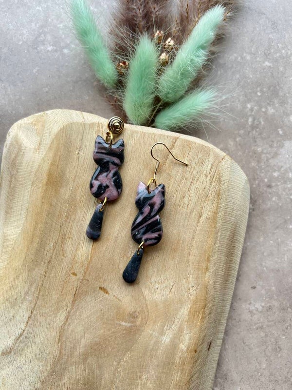 Katten oorbellen black rose