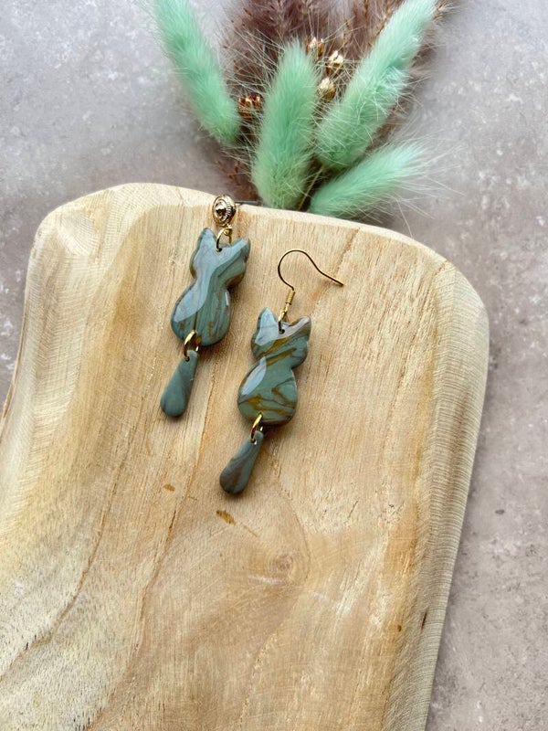 Katten oorbellen Sage & gold